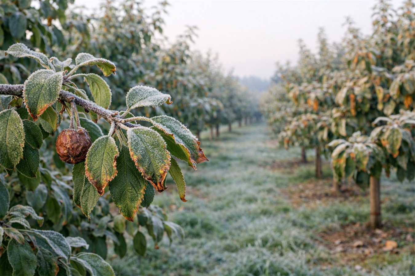 "Frost and Its Impact on Fruit Trees: Symptoms and Proper Management"